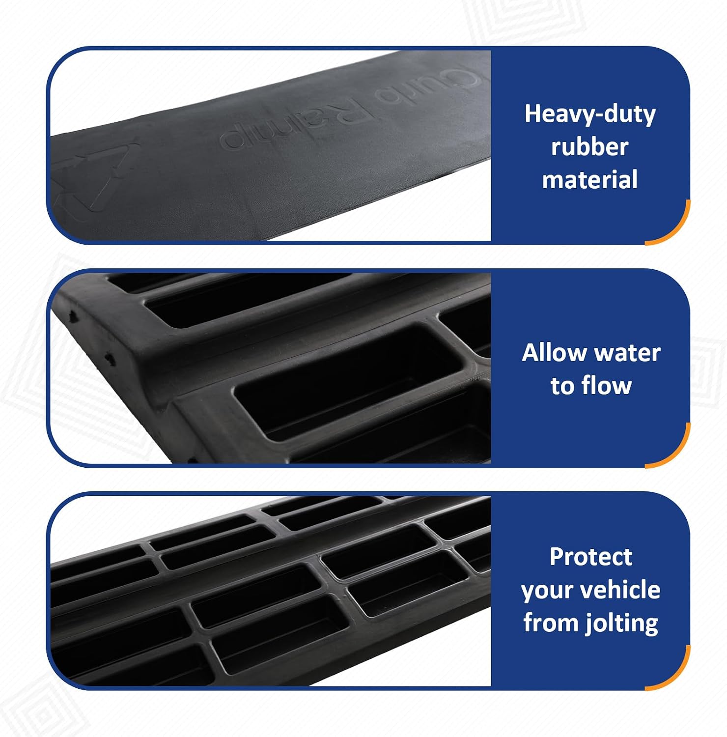 PENSUN Driveway Expandable Curb Ramps, 3 Pack Heavy Duty Rubber Threshold Ramps Set, for Loading Dock, Garage, Sidewalk, Truck, Scooter, Bike, Motorcycle & Wheelchair / 32000lbs Capacity