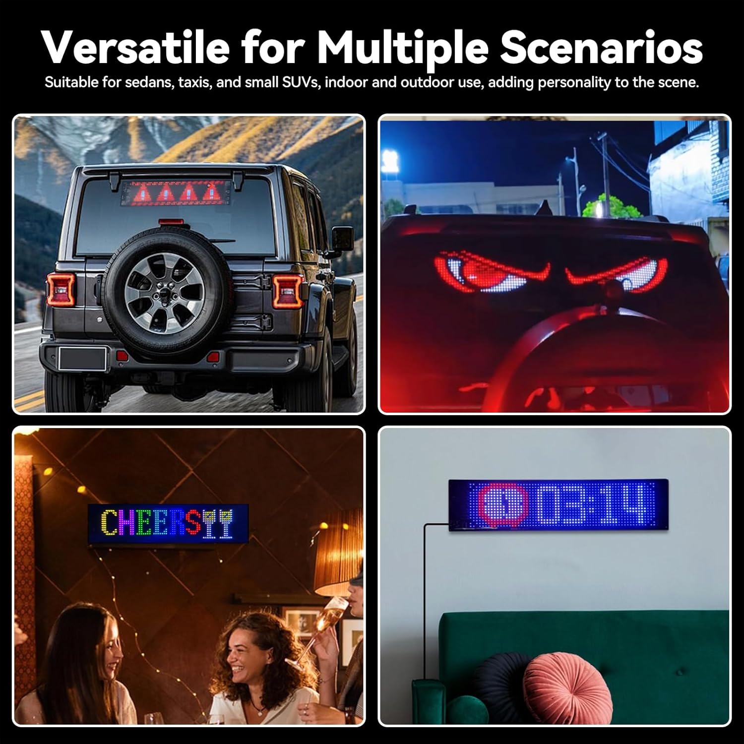 Programmable Devil Eyes Light for Cars 14.7"x3.7" - Flexible Ultra-Thin LED Eyes with Bluetooth APP/Remote Dual Control, DIY Text/Animations for Sedan, Taxi, SUV, Truck & Store Decor