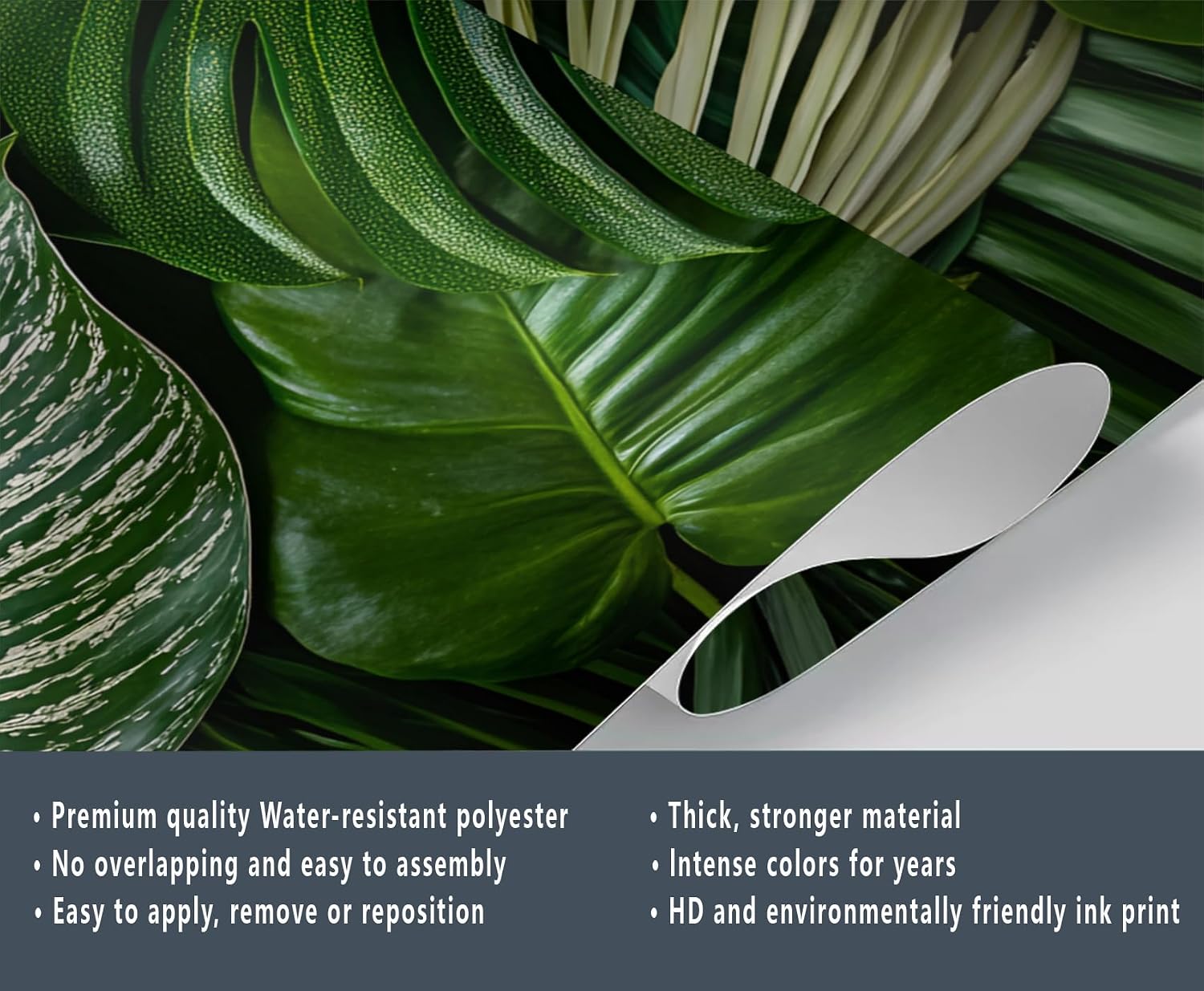 Monstera Wallpaper, Tropical Wall Murals, Green Plants Mural Wallpaper for Bedroom Living Room, 3D Printed Background Wall Decor (Not Peel and Stick)
