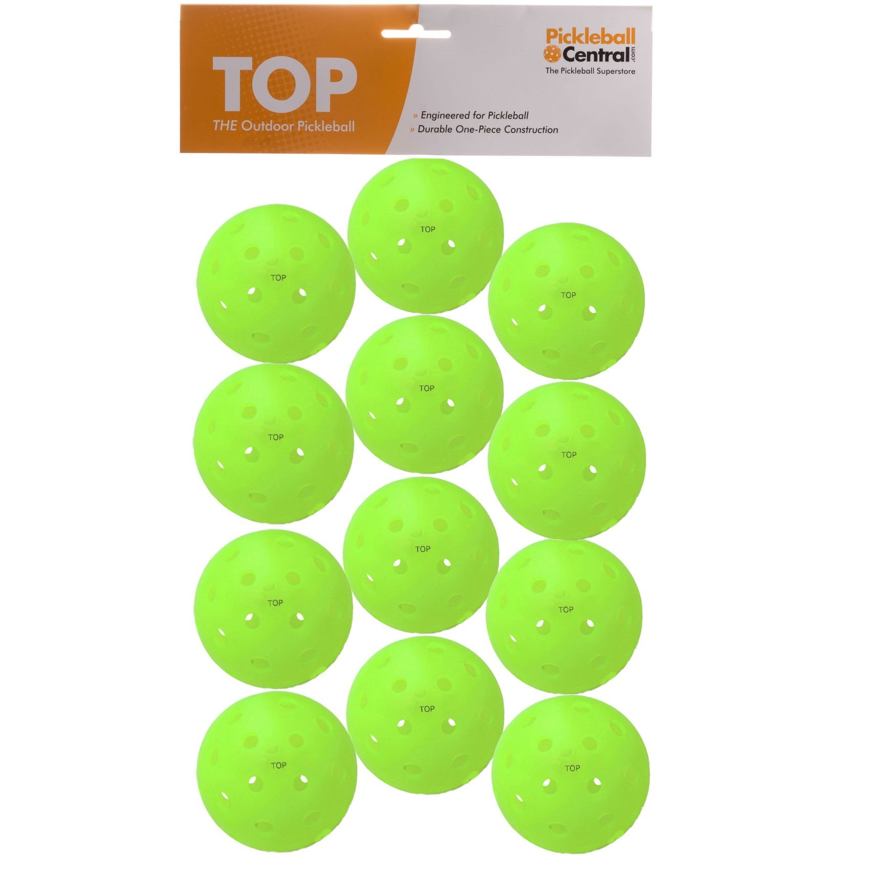 Top Ball (Il Outdoor Pickleball), 1 Dozen, Neon Green