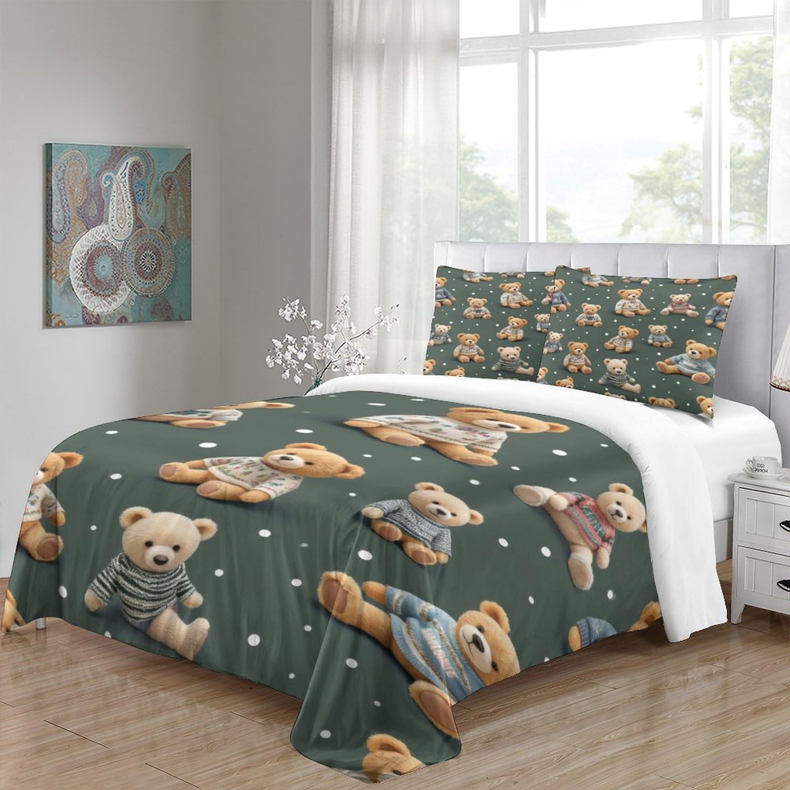 3D Druck Niedliche Teddybär Mikrofaser Bettbezug Weich Schlafzimmer Deko Teddybären Bettwäsche Set für jedes Alter Geschenk Super King（260x220cm）