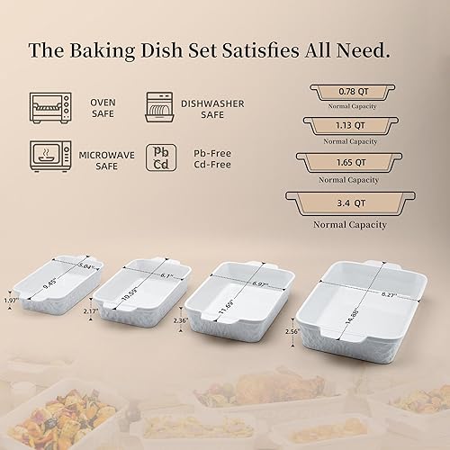 Miniatura 2 de Cacerola para horno, platos para hornear, juegos de 4 utensilios de cerámica para hornear, juego de 4 sartenes rectangulares con asas para hornear,