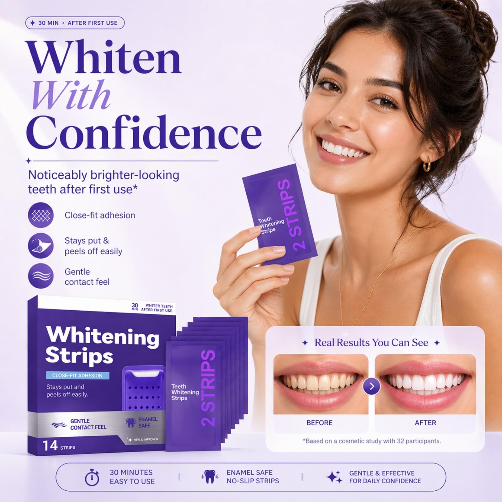2026 New Purple Teeth Whitening Strips, Skin Tone Correcting Purple Teeth Whitening Strips, Remove Yellow Stains, Enamel Safe for Sensitive Teeth, 30-Minute Treatment, 1 Box - 14 Strips (1 box) — view 5