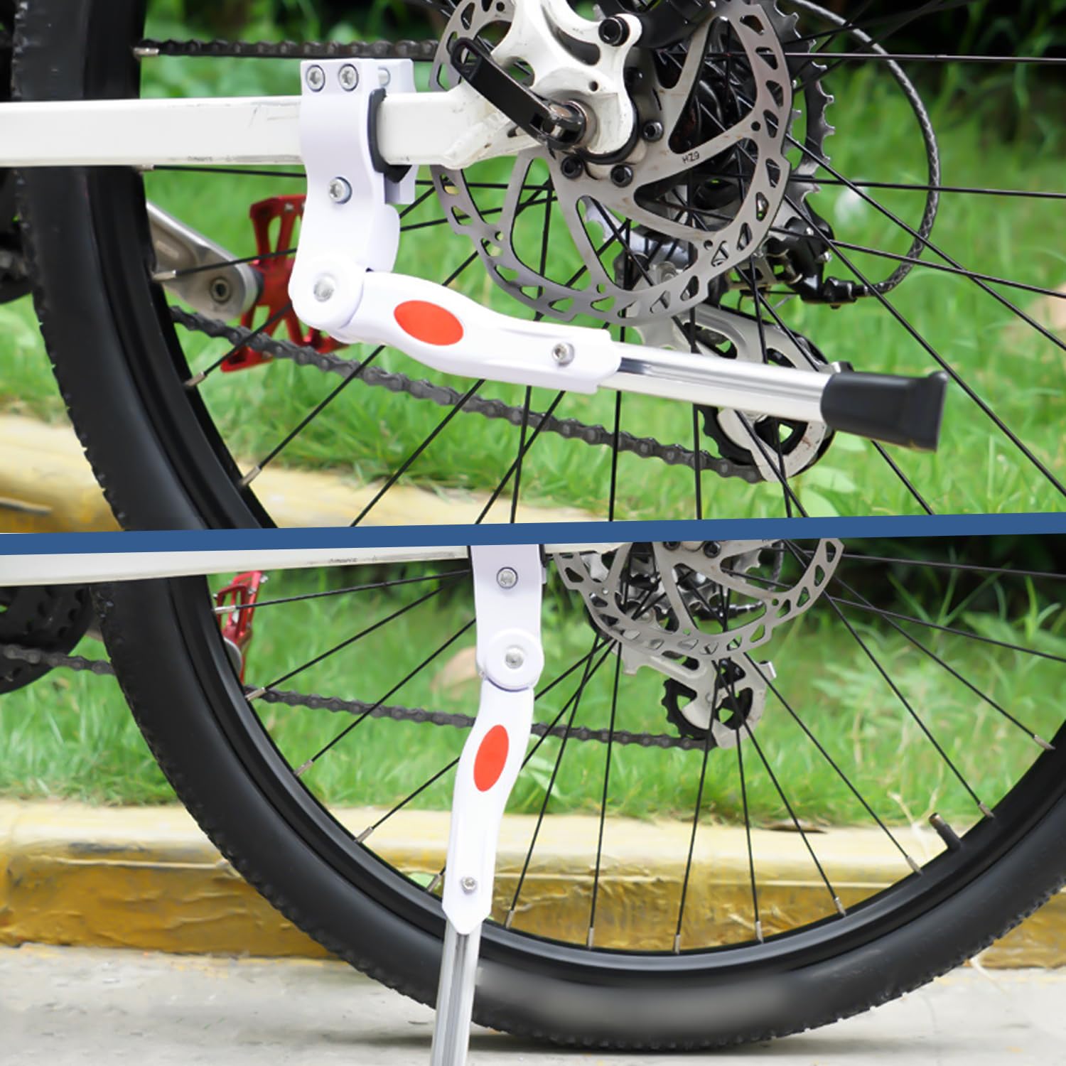 Cavalletto per bicicletta da 24 – 28 pollici, regolabile in altezza, supporto per bicicletta, universale, con piedini in gomma antiscivolo per mountain bike, e-bike, bici da corsa