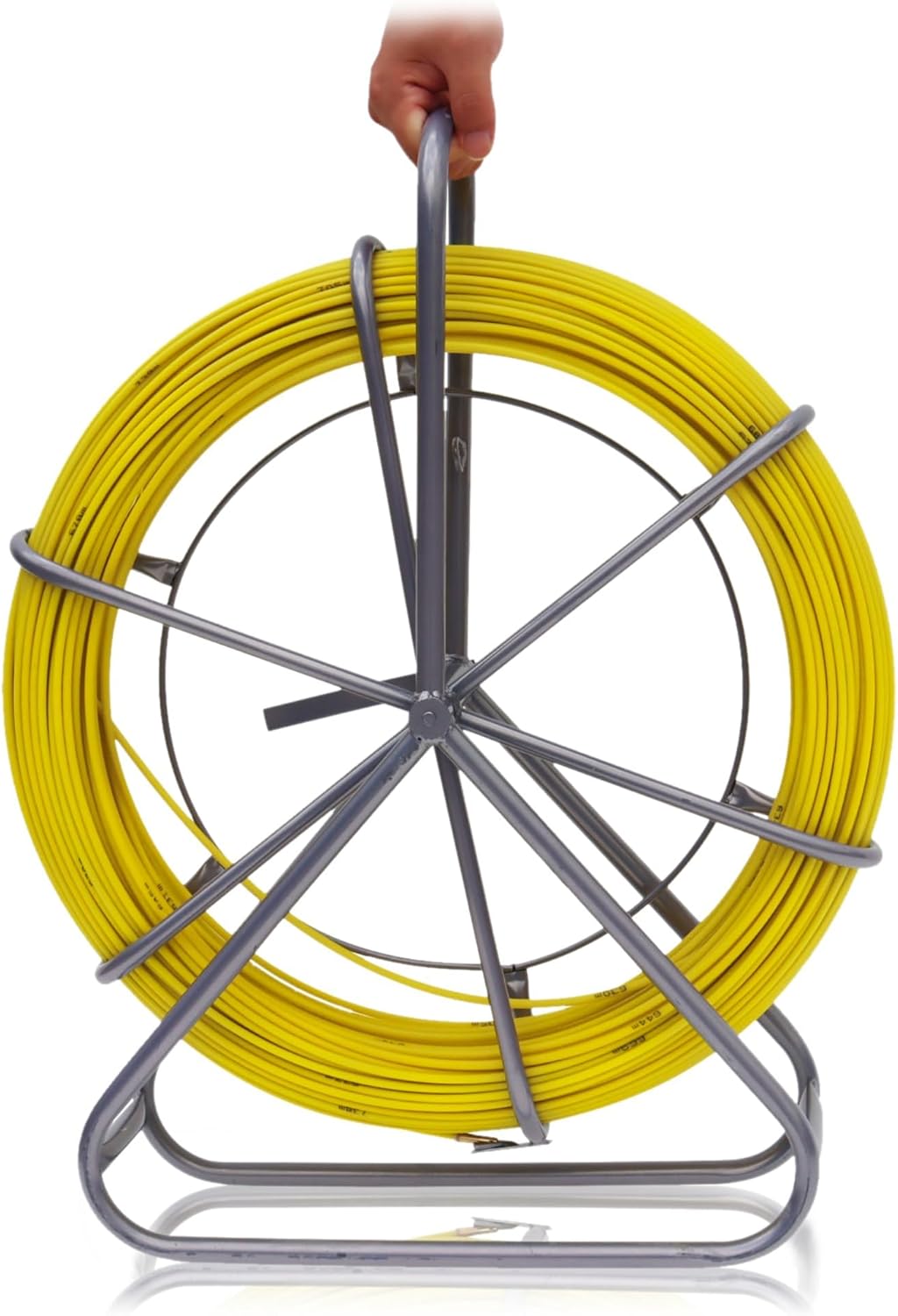 426FT Fiberglass Fish Tape, 1/4"(6mm) Duct Rodder Electrical FishTape Wire Puller, Cable Running Fishing Tools with Steel Reel Stand and 2 Copper Tips