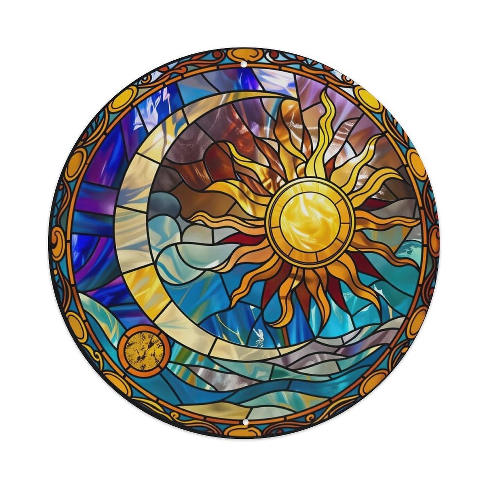 Stained Glass Sun Design Pattern Metal Tin Sign