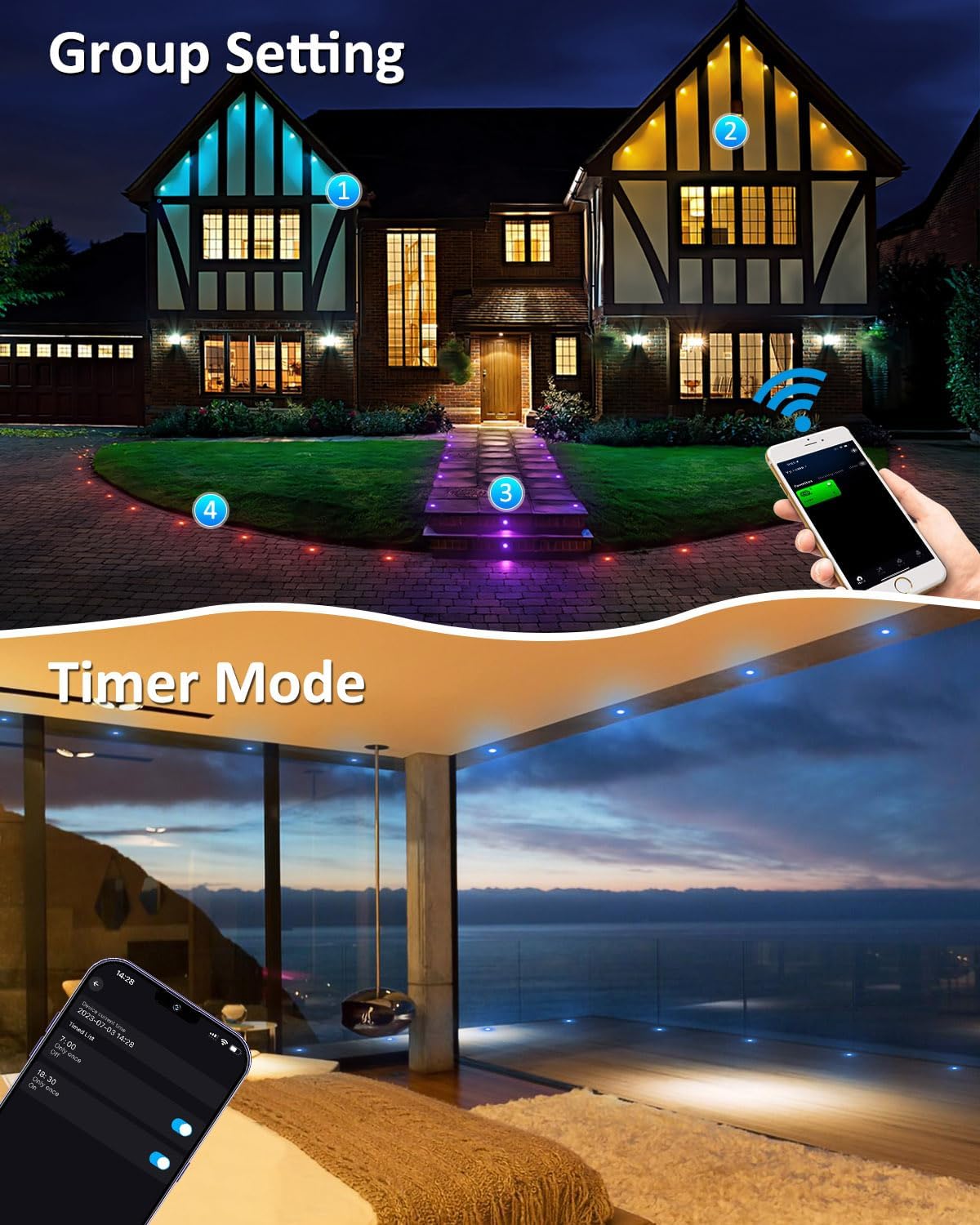 INDARUN RGB Deck Lighting φ1.22 Deck Lights Outdoor Waterproof, 12V Low Voltage Deck Lights with Remote, Smart Deck Stair Step Light Work with Google Alexa, Landscape Lighting for Floor Pathway Patio
