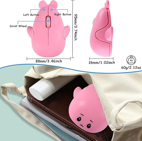 Miniatura 8 de Ratón inalámbrico Bluetooth lindo animal pequeño con forma de delfín ratones de computadora con receptor USB 2.4GHz y Bluetooth modo dual silencioso