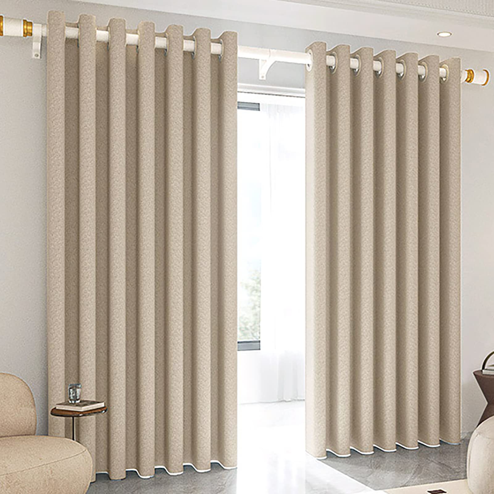 Rideaux de fenêtre épais haut de gamme en lin texturé occultant beige