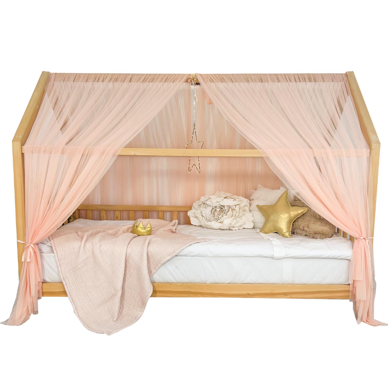 Toldo de cama estilo princesa para niñas, decoración de habitación de niños para camas Montessori, regalo de tul suave para niños pequeños (SALMON, 400 cm, juego 2)