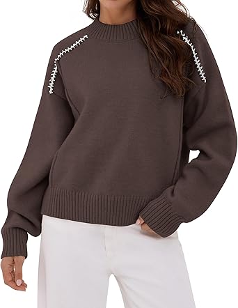 ZAFUL Sweaters for Women Crewneck Loose Fit Long Sleeve 2025 Fall Fashion Contrast Knit Pullover Tops