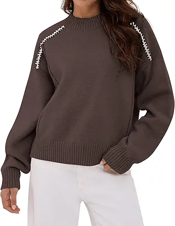 ZAFUL Sweaters for Women Crewneck Loose Fit Long Sleeve 2025 Fall Fashion Contrast Knit Pullover Tops