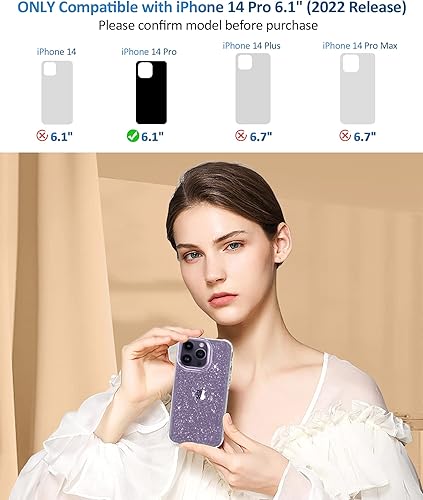 Miniatura 241 de MIODIK Funda compatible con iPhone 13 Pro, con protector de pantalla + protector de lente de cámara, funda protectora de purpurina transparente