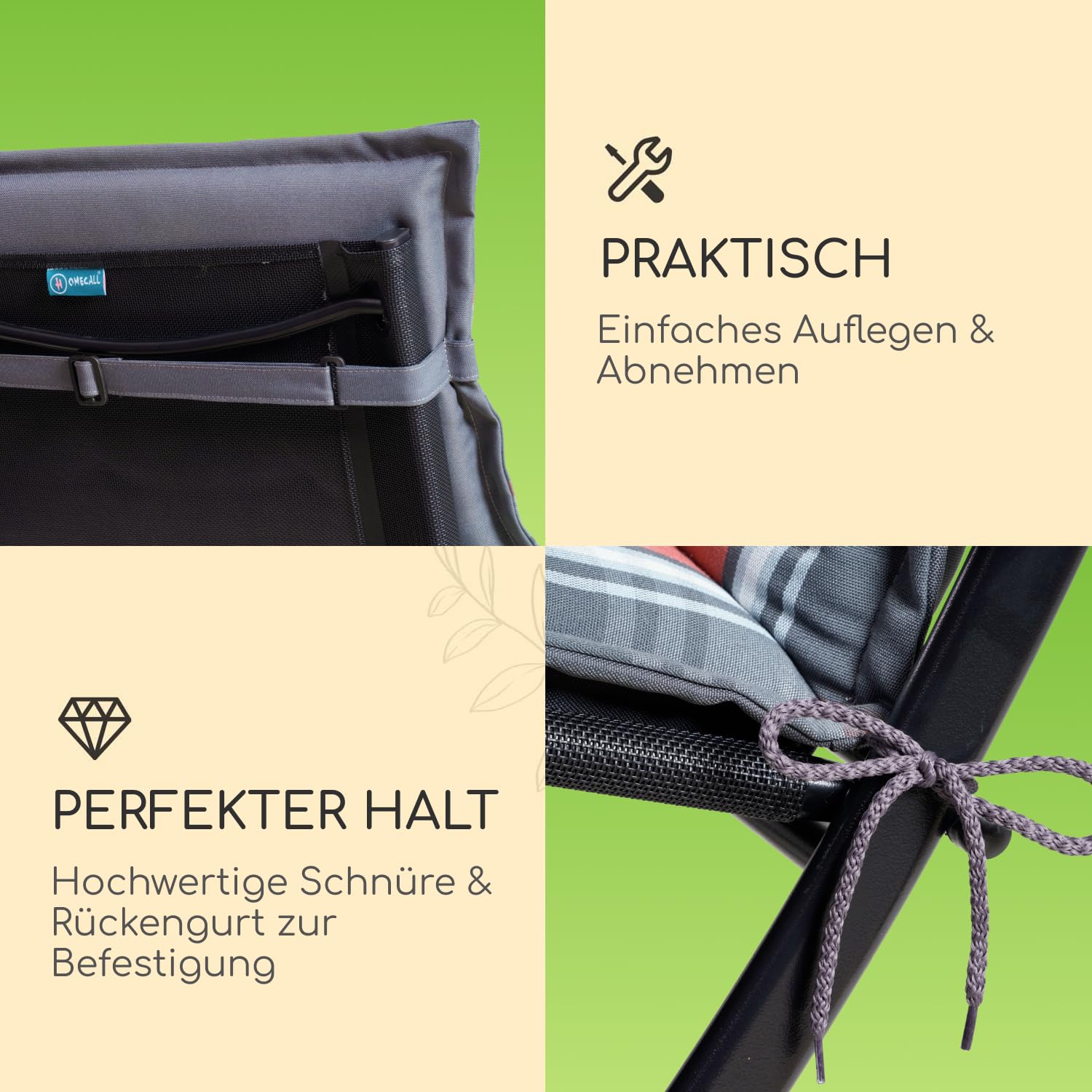 Gartenstuhlauflagen Hochlehner, 2er Set, Grau-Orange-Kariert