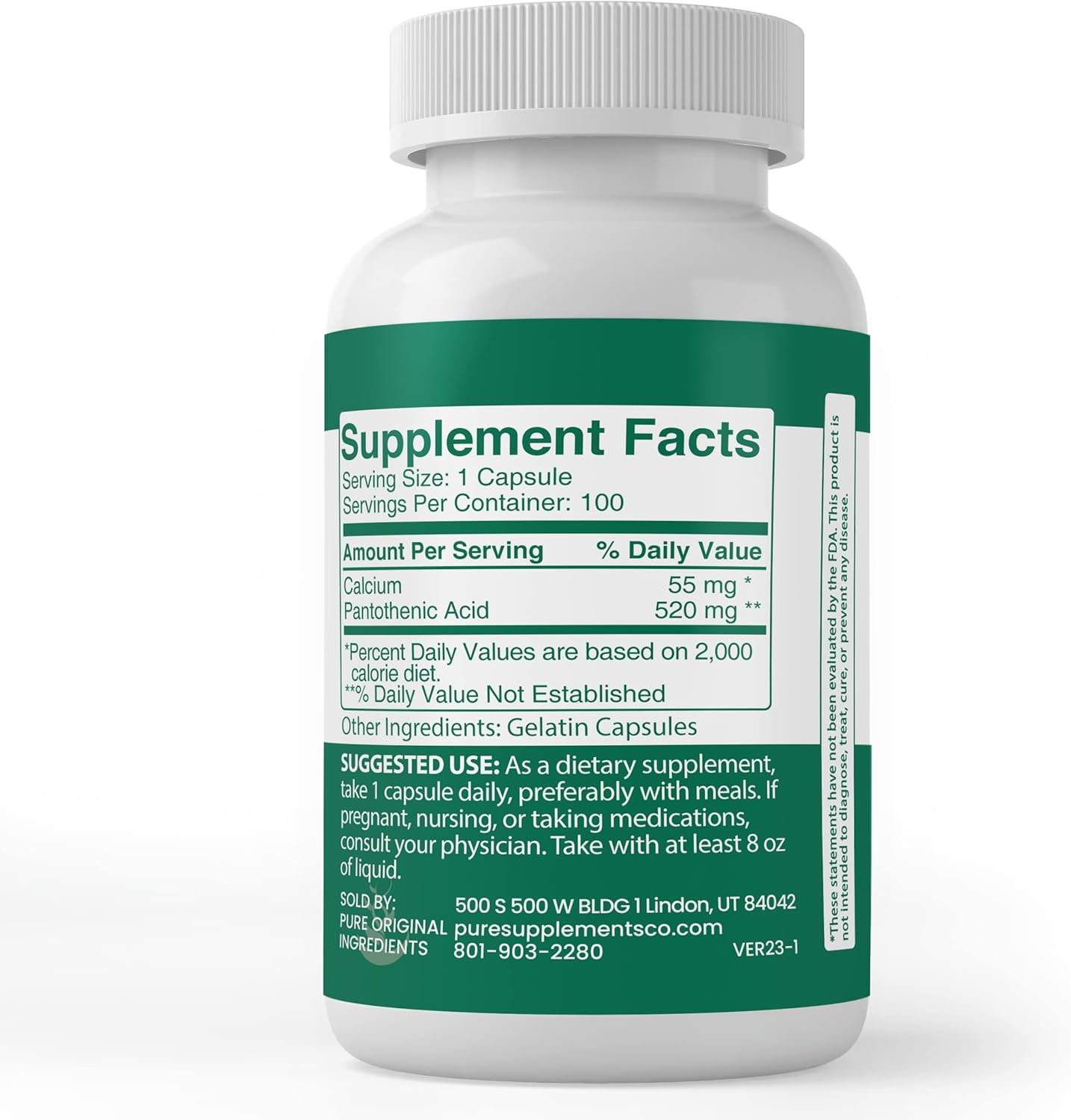 Pure Original Ingredients Calcium Carbonate and Pantothenic Acid Bundle, Various Amounts, Pure, Lab Verified