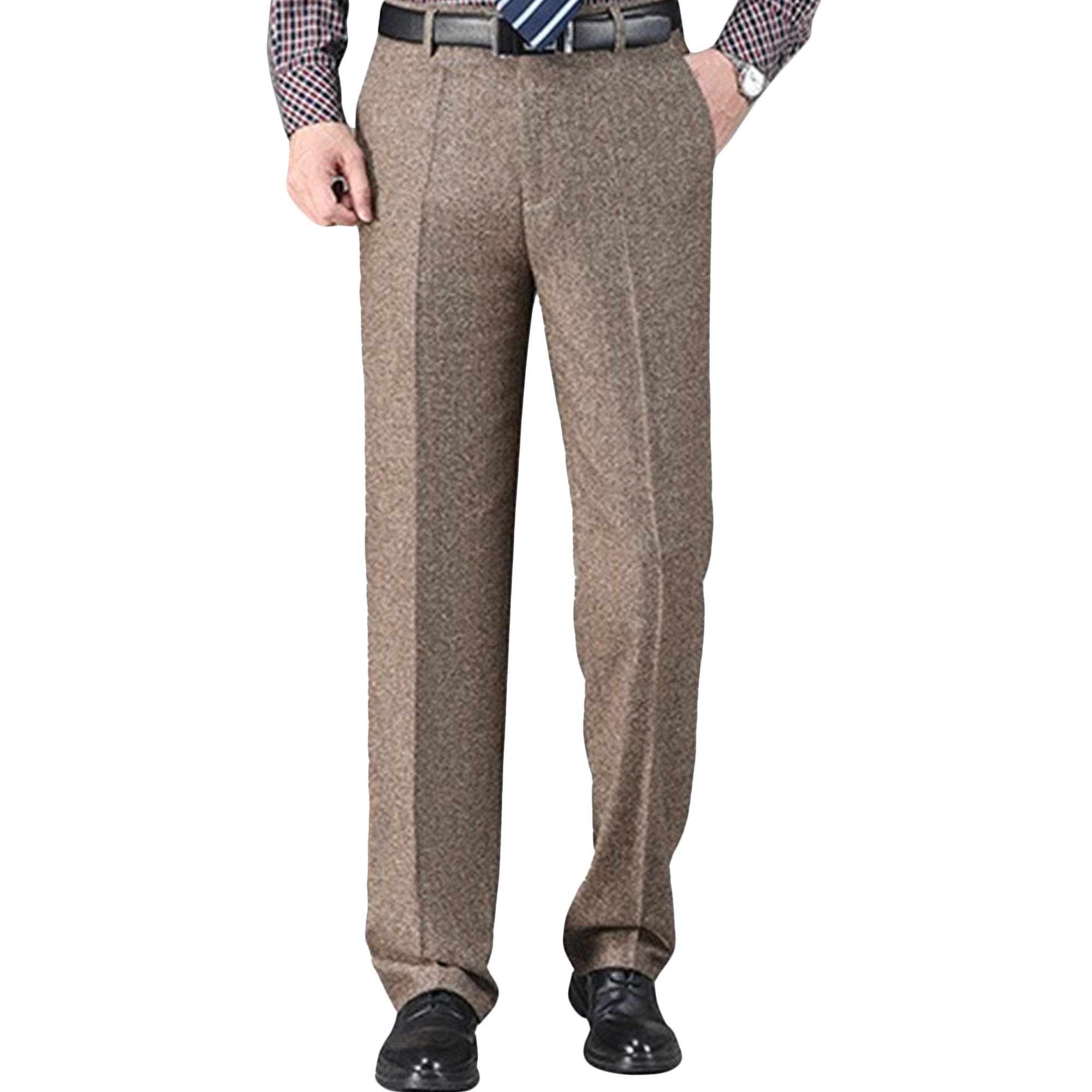 Pantaloni da uomo in stile retrò, in tweed a spina di pesce, in lana spessa, stile casual, a spina di pesce, pantaloni per tutti i giorni