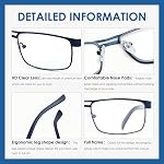 Reading Glasses For Men, Blue Light Blocking Mens Readers Full Metal Frame Rectangle Eyeglasses with Spring Hinge
