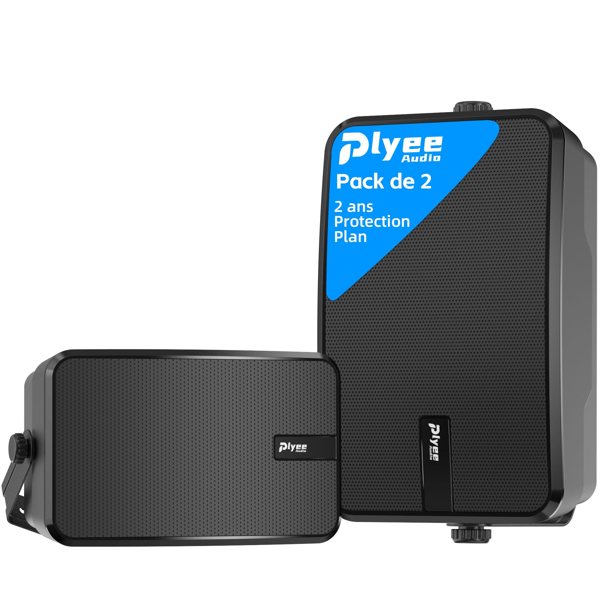 Enceinte Bluetooth Extérieur, Enceinte Murale Active + Passive, Prise en Charge Bluetooth et Entrée Aux, Amplificateur Intégré, Adaptée pour Terrasse, Véranda, Garage, Pack de 2 (MZ-622)