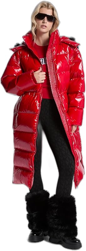 campera larga de plumón con capucha para mujer