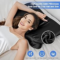 Vista 2 de Funda de almohada de satén para almohada cervical Zelimun - Funda ergonómica, funda de almohada suave y lisa, funda de almohada negra con cremallera