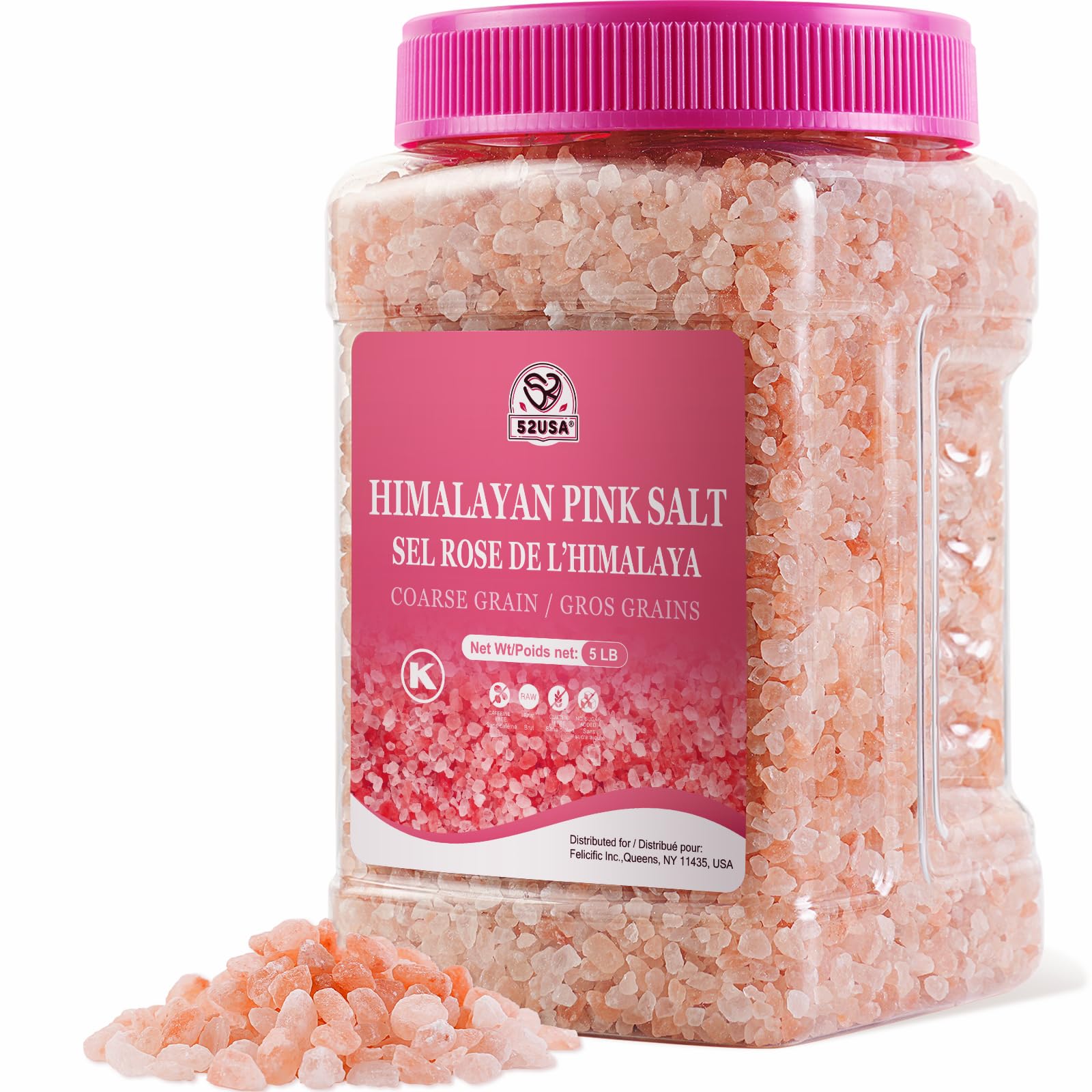 52usa Himalajska różowa sól gruboziarnista, plastikowy słoik - 2,3 kg do młynków uzupełniających
