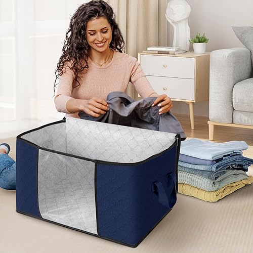 Vista 53 de Fab totes Paquete de 6 bolsas de almacenamiento plegables para mantas, contenedores de almacenamiento para organizar dormitorio, armario, ropa, Negro