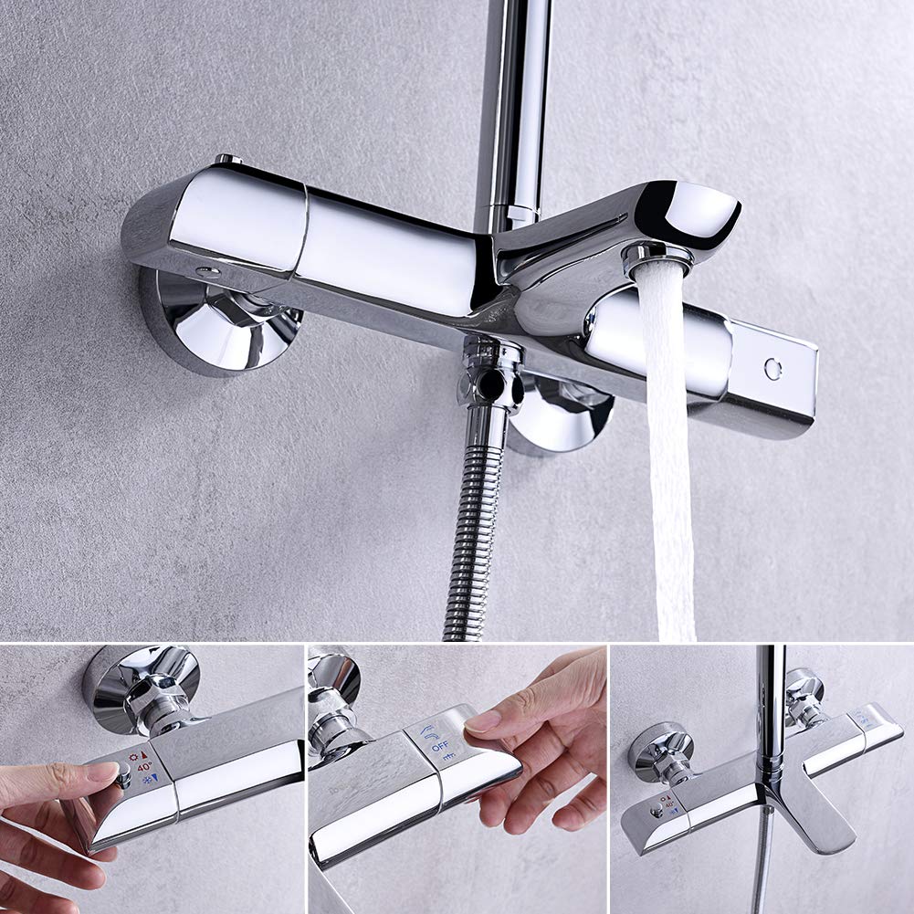 Ibergrif M21810 Columna Ducha Termostatica, Duchas de Baño Columna con Grifo, Ducha Termostatica Tres con Rociador, Alcachofa, Manguera, Barra Ajustable y Soporte, Cromo, Plata