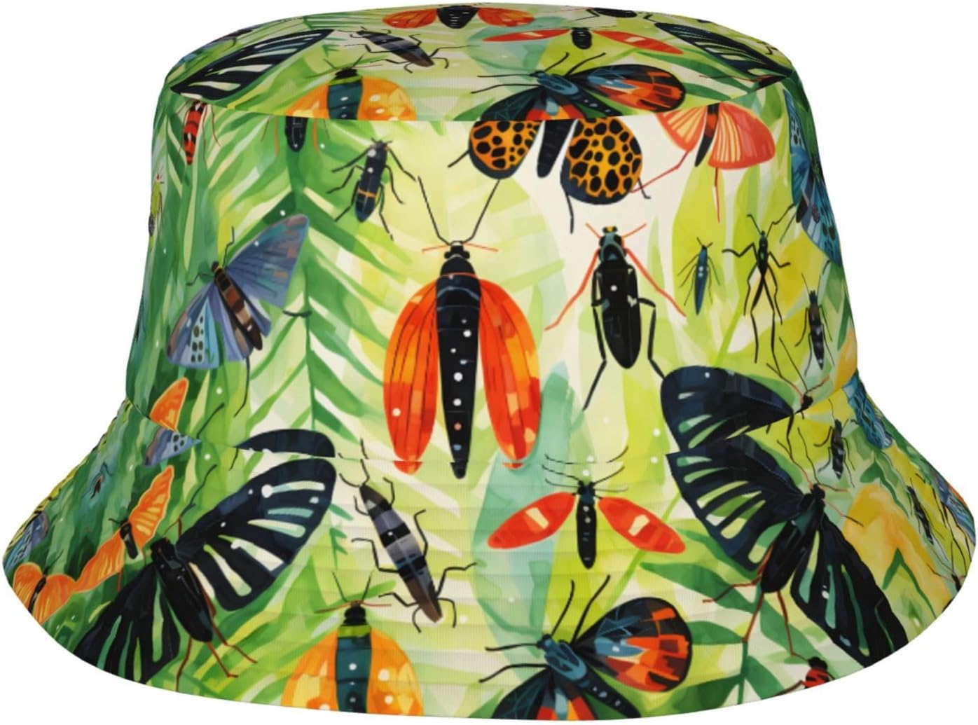Watercolor Insects Prints Summer Outdoor Travel Bucket hat, a Beach Sun hat Suitable for Both Men and Women Black