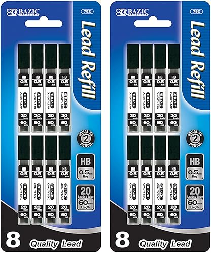 BAZIC - Recambios de minas para lápiz mecánico HB de 0.020 in (160 unidadespaquete), recambio de plomo para grafito, dibujo, escritura, bocetos, 2