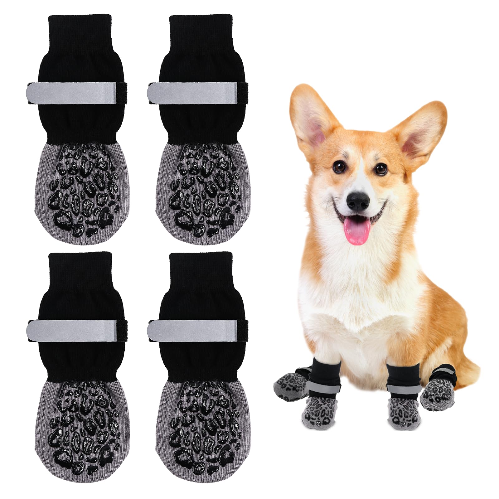 Newthinking 2 Pair Dog Socks Paws Stop Licking, Anti Slip Dogs Socks with Grips and Adjustable Strap