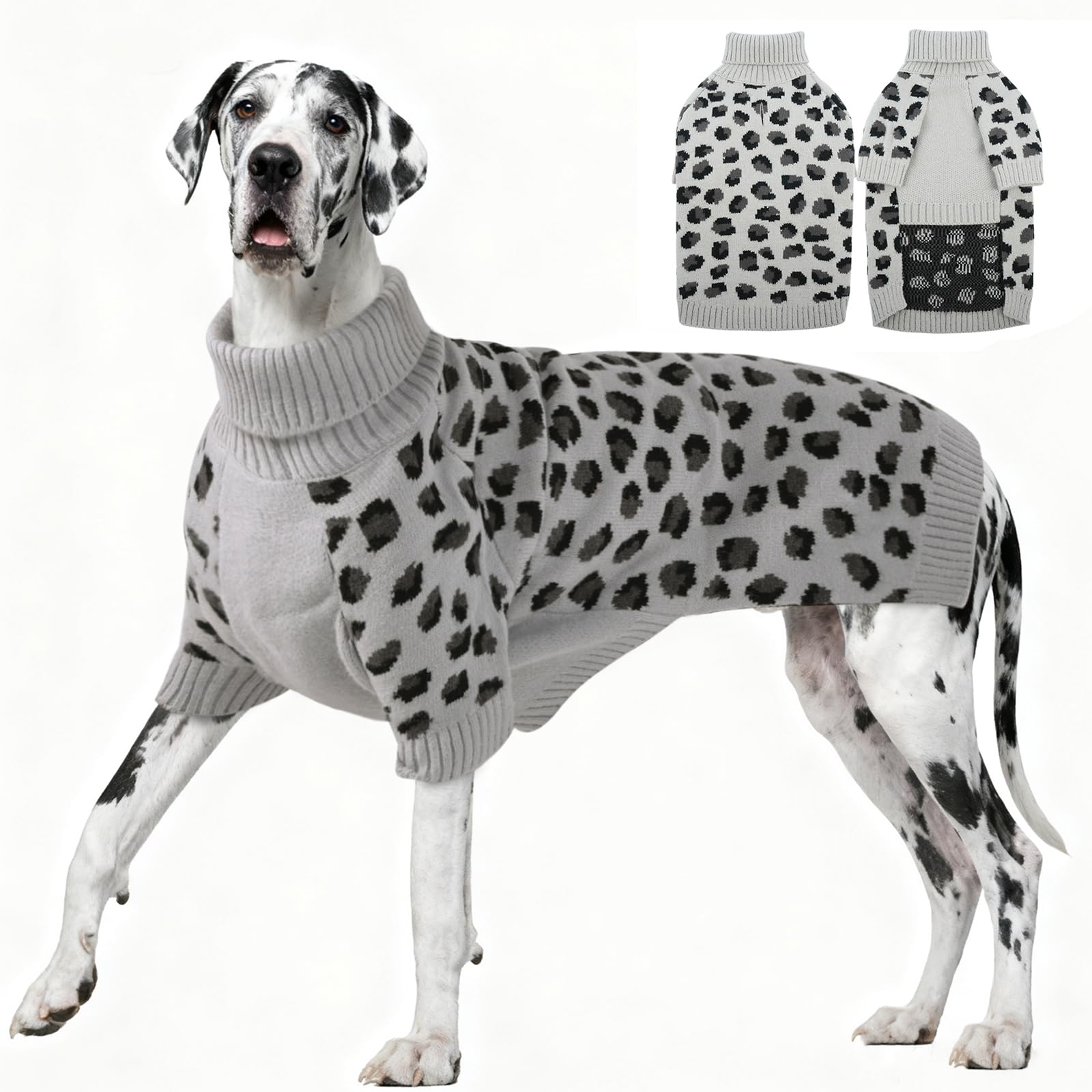 ROZKITCH Pull d'hiver en tricot pour chien de grande race, doux et confortable pour temps froid, pour bouledogues, dobermans et huskies, gris, taille 5XL