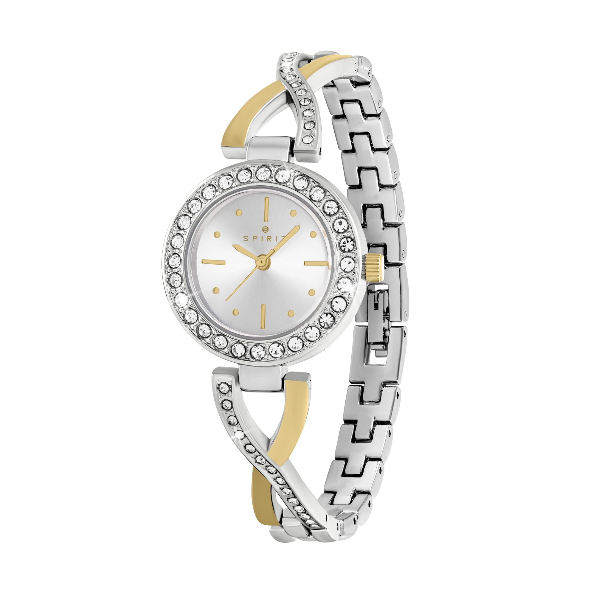 Spirit - Reloj analógico de cuarzo para mujer, chapado en plata y oro, pulsera cruzada, dorado, Glamuroso