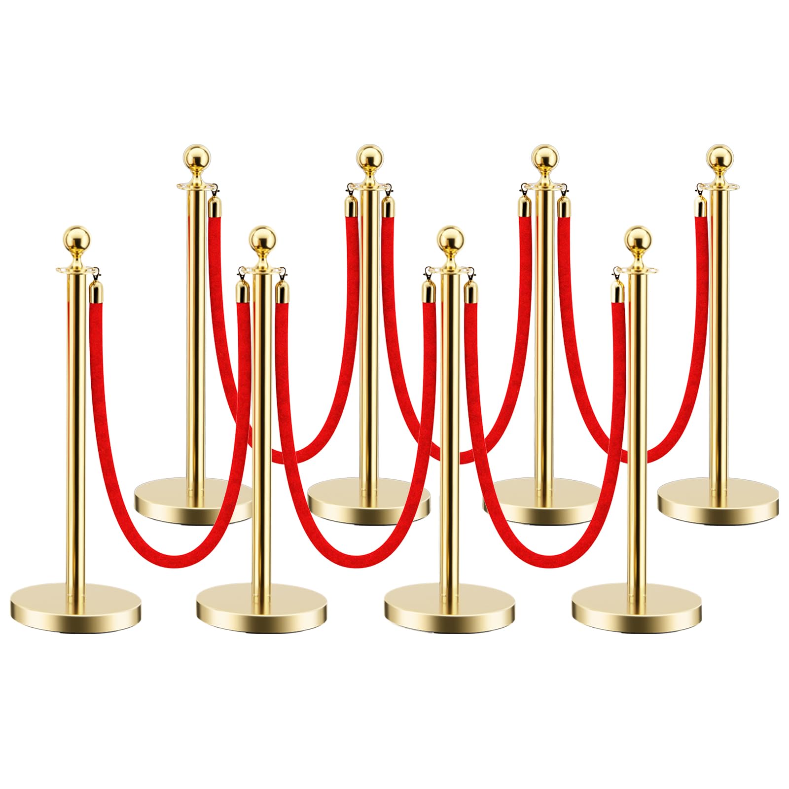 (similar) LOVMOR 8 PCS Stainless Steel Stanchion Post Queue 5 ft Red Velvet Rope Red Carpet Ropes and Poles Crowd Control Barriers for Red Carpet Themed Decoration