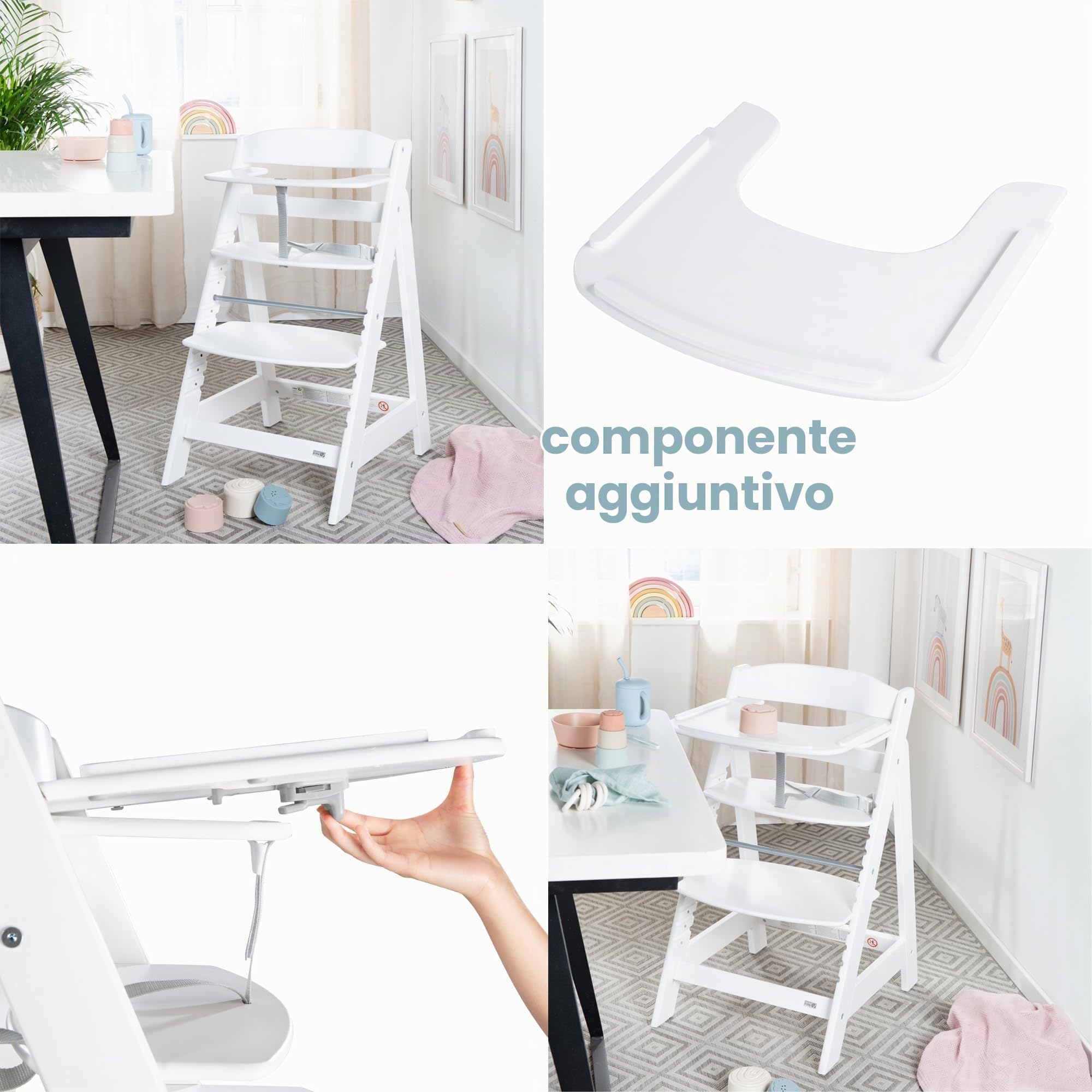 roba Seggiolone Pappa per Bambini e Neonati Sit Up Click 'N' Flex - Evolutivo - Robusto ed Ergonomico - Legno Laccato Bianco