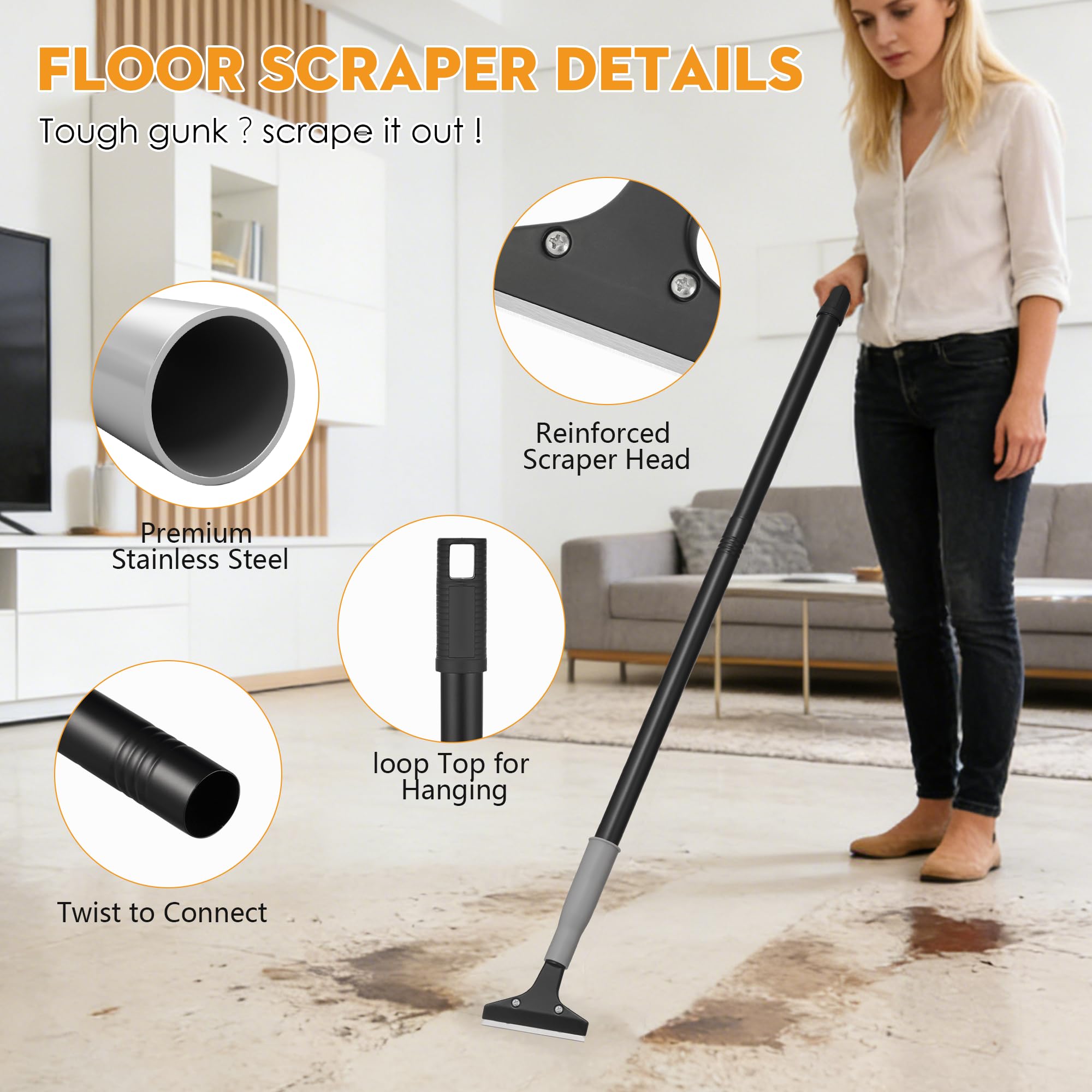 Rascador de Piso de Hoja de Afeitar Resistente de 4 Pulgadas, Mango de 45 Pulgadas de Largo, raspador de Pared de Vidrio de Limpieza, con 10 Cuchillas, Herramientas de pelado de Pintura, Azulejos,
