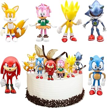 WELLXUNK  Sonic Cake Topper, 6 Pieces Figures Set, The Hedgehog Decoration, Mini Figures, Birthday Cake Topper for Kids, Cartoons Party Decoration