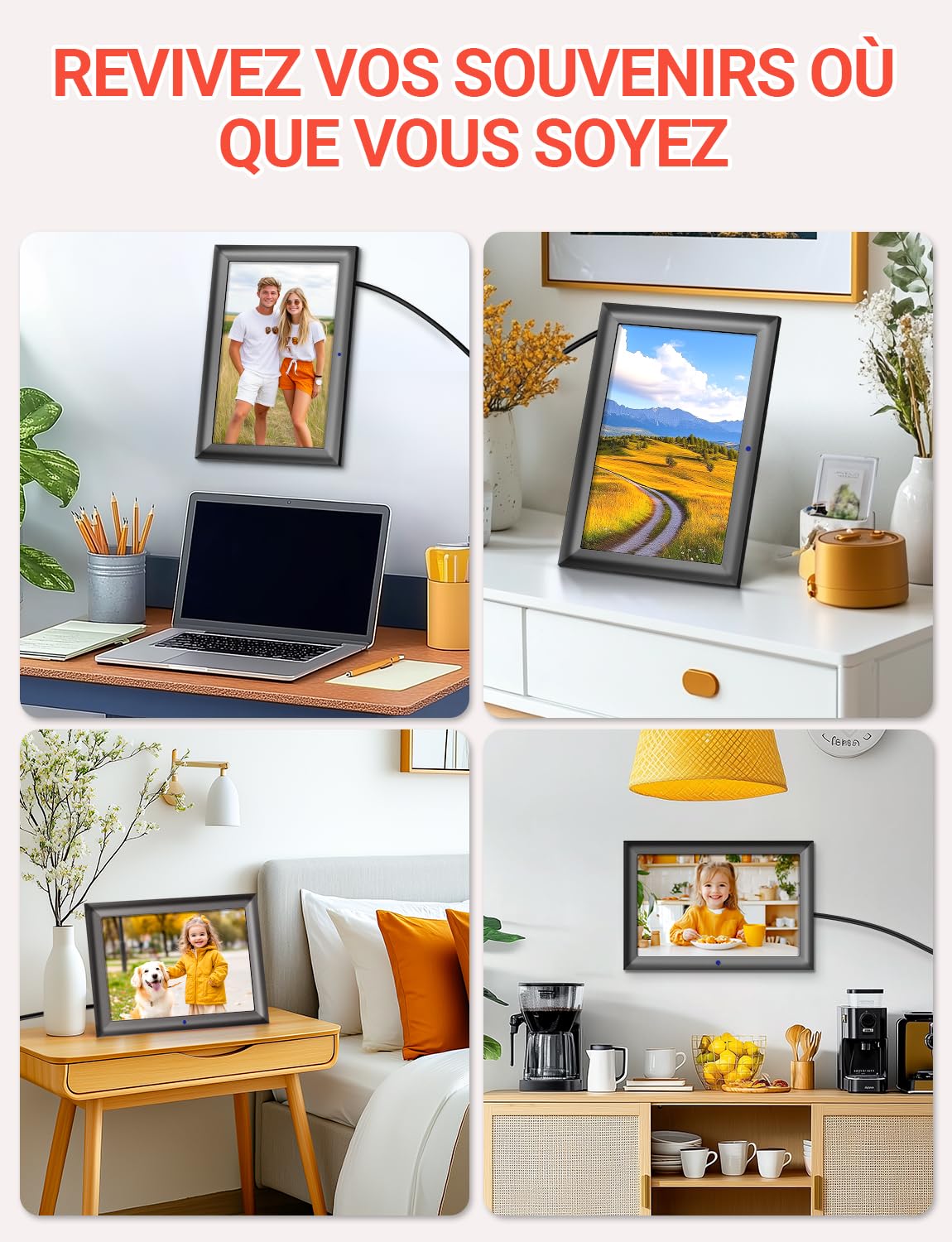 OBVHNUA Cadre Photo Numérique 10,1 Pouces Cadre Digital Cadre Photo Électronique avec Télécommande 1280x800 HD IPS Écran USB Carte SD Rotation Automatique Photo Vidéo Musique Montage Mural