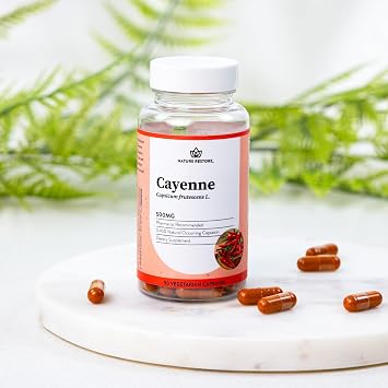 Nature Restore Premium Cayenne Pepper Extract Supplement. Standardized to 0.45% Capsaicin - 70,000 Scoville Heat Units for Natural Metabolism Support, Thermogenic Heat & Circulation, 90 Vegan Capsules