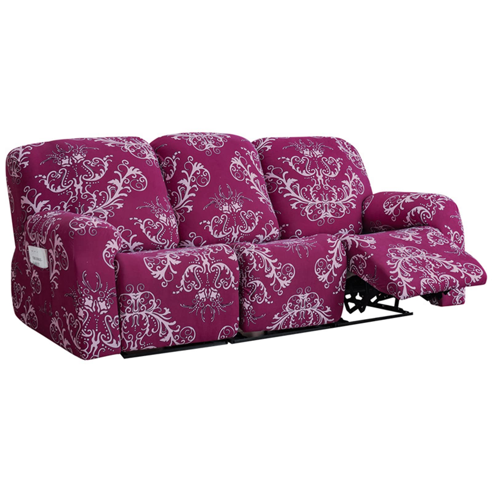 Funda para sofá perezoso antideslizante elástica con bolsillos de jacquard fucsia izquierda