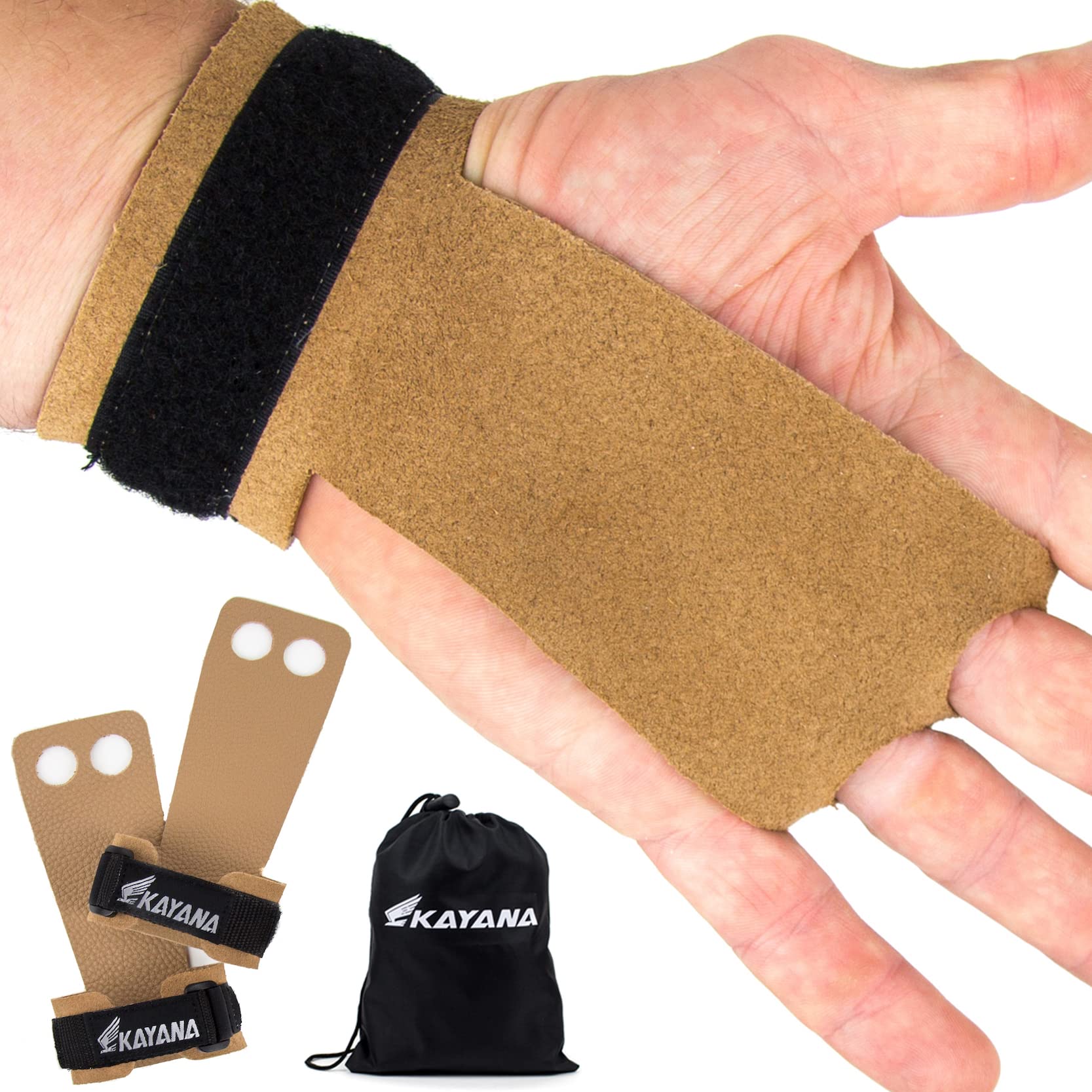 KAYANA 2 Hole Leather Gymnastics Hand Grips - Palm Protection and Wrist Support for Cross Training, Kettlebells, Pull ups, Weightlifting, Chin ups, Workout, Exercise-picture-12
