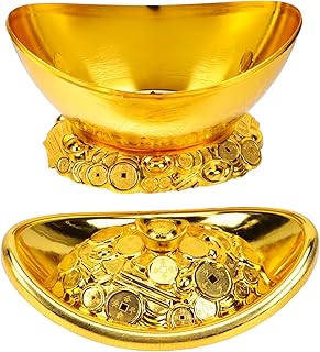 Gold Yuanbao Figuren Dekorationen Feng Shui Goldbarren Schüssel Yuan Bao Pralinenschachtel Chinesischer Reichtum Bonbonbehälter Bonbon-Geschenkbox Chinesische Partybedarf Viel Glück Dekorationen