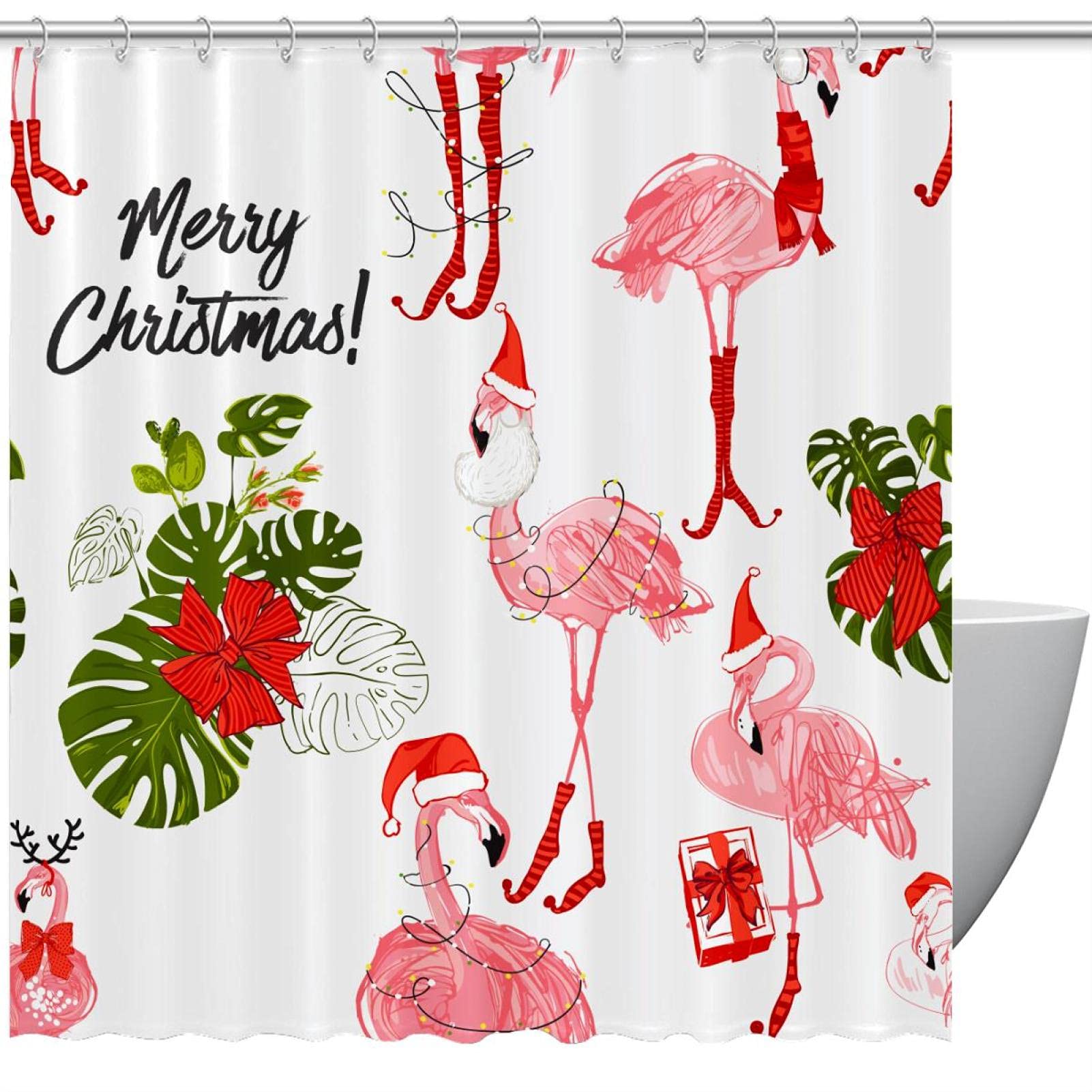 Rideau de douche original flamant rose de Noël 183 cm, l'idée cadeau idéale