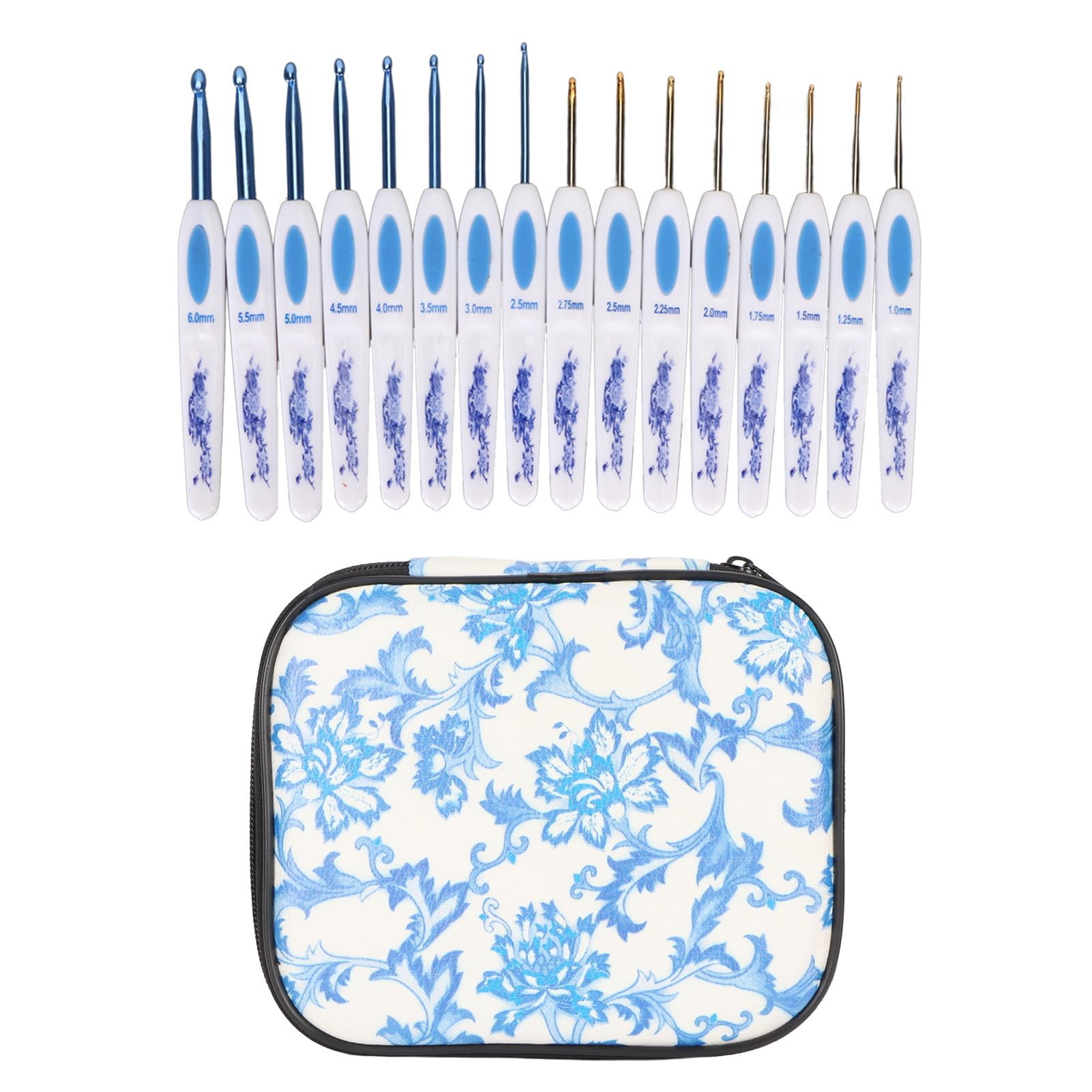 Set di Uncinetti, Kit di Ferri da Maglia Aghi per Uncinetto per la Casa per Lavorare a Maglia per Tessitura per Fai-da-te (Porcellana a fiori rossi, confezione da 8