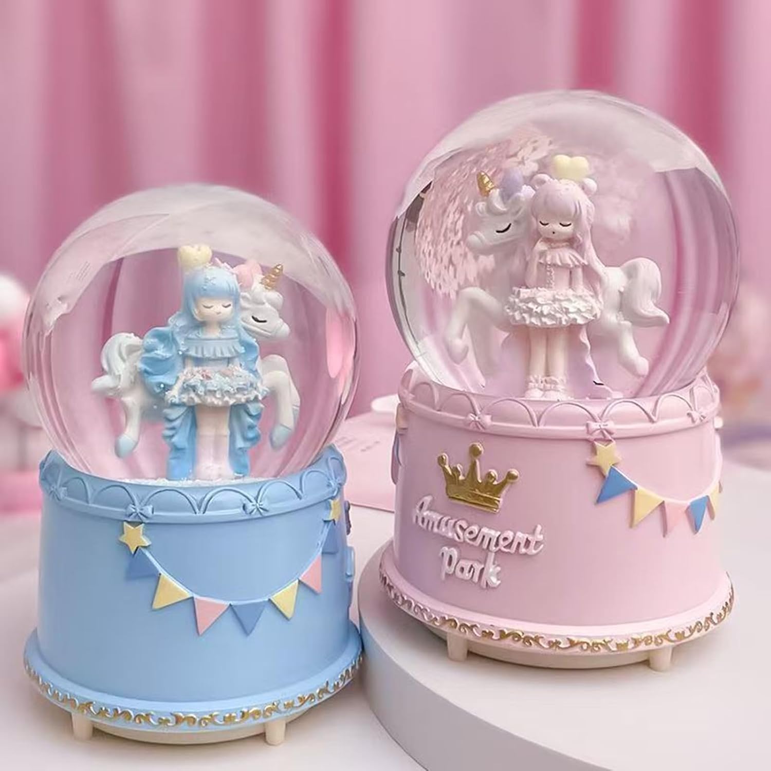 Unicorn Snow Globes for Girl,6.5IN Blue Music Snowglobes with LED Lights and Automatic Snowfall,Home Decor Glass Ball for Kids Bedroom Birthday for 5-18 Year Old Girl(6.5x4.1IN image 4