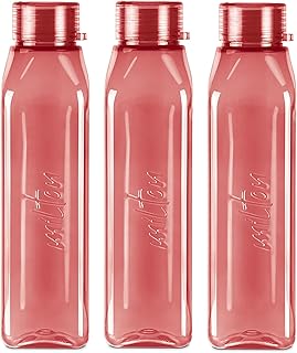 MILTON Prime Water Bottles Pack of 3, 1 Litre Each, Red, Reusable Plastic Fridge Bottle Set, BPA Free and Leak Proof Waterbottles for School, Travel, Work
