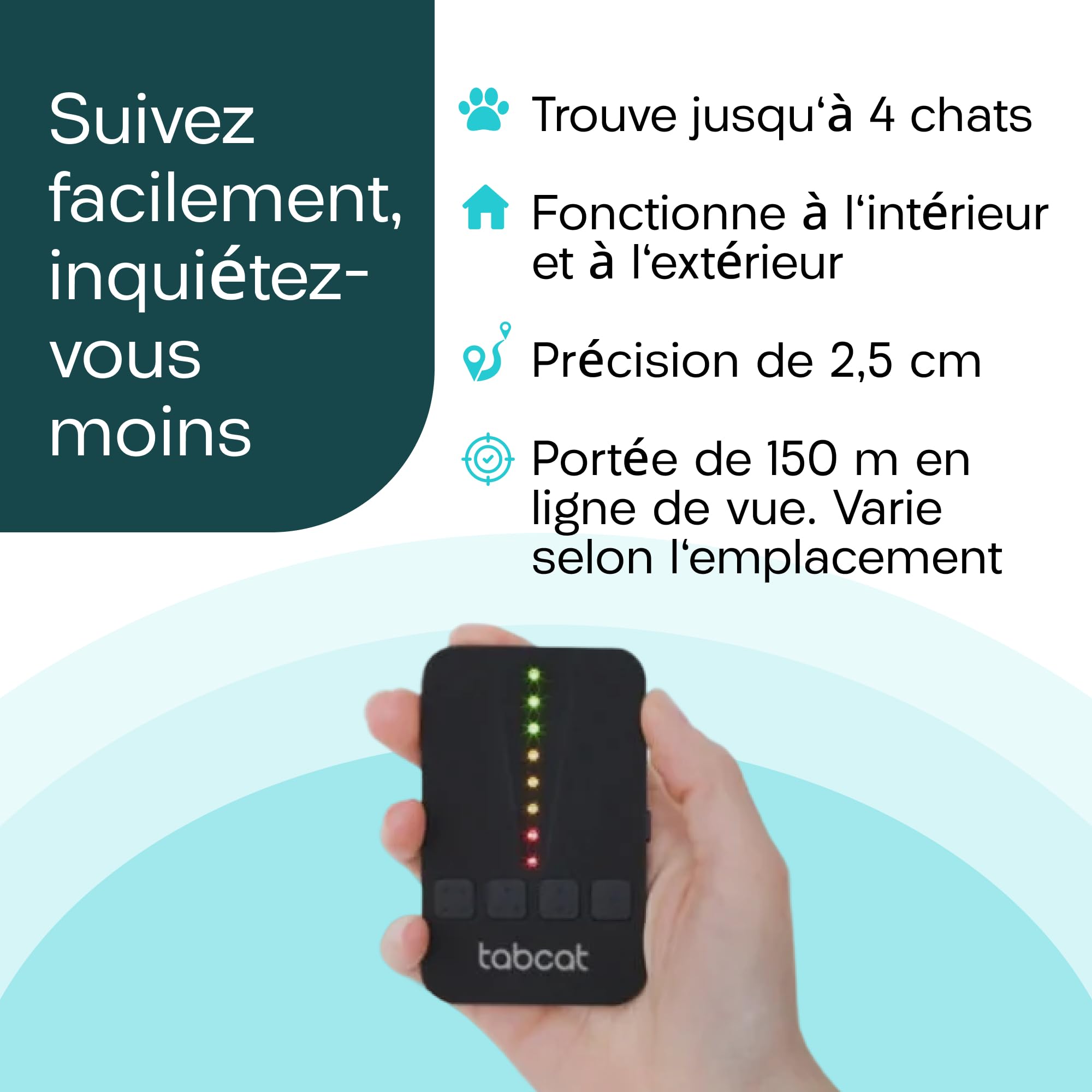 Traceur Tabcat V2 pour chats et chatons - Sans abonnement mensuel | 2 balises de localisation légères, étuis et boîtier de suivi | Plus précis que le GPS | Suivi de 2 chats à 2,5 cm et portée de 150 m