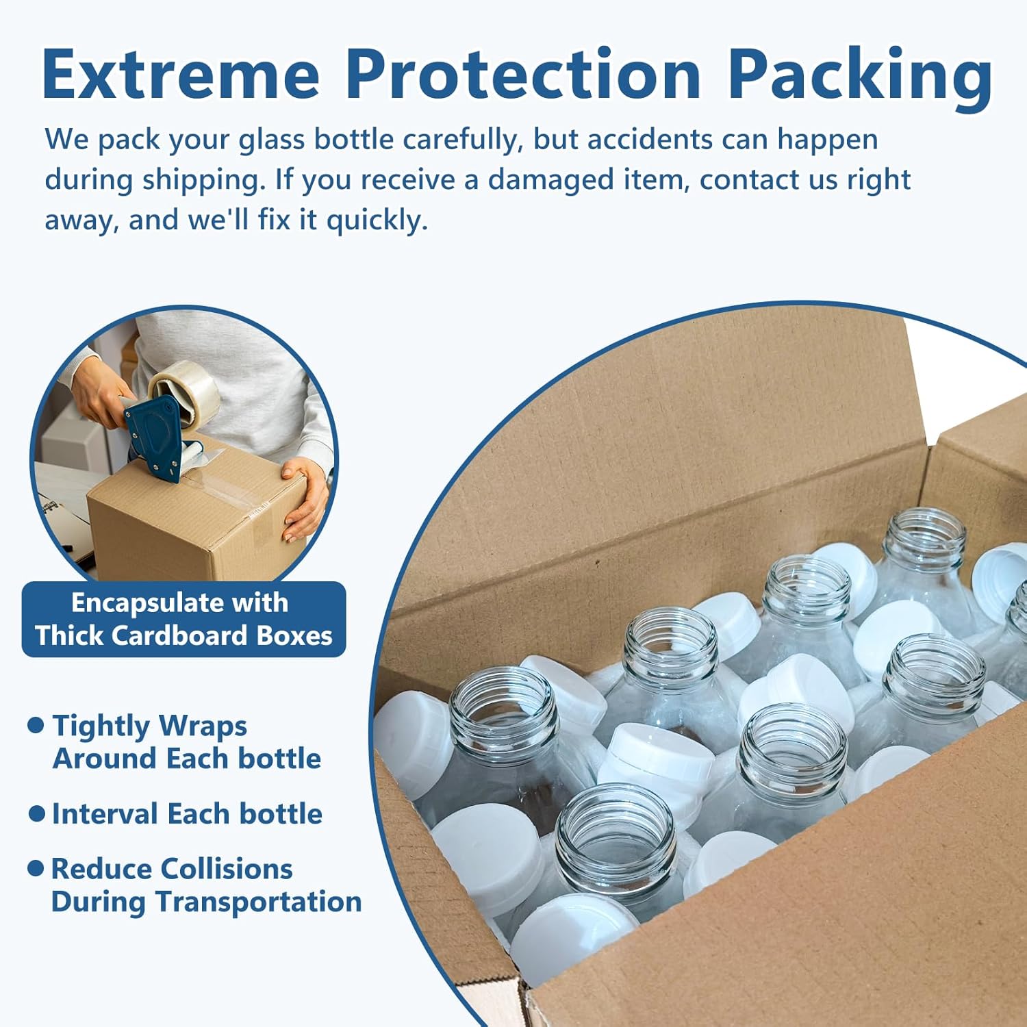 KEYWING 8 Pack 32oz Glass Milk Bottles with Airtight Lids – Reusable, Leak-proof Containers – Dishwasher Safe, Food Grade Glass Bottles – Ideal for Milk, Juice, Water, and Fridge Storage