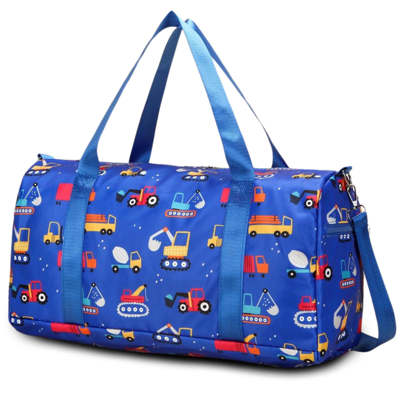 Suweir Sporttasche Kinder Reisetasche Jungen Mädchen mit Nassfach Schwimmtasche Weekender Duffle Bag Outdoor Fussballtasche Badetasche für Reisen, Fitness, Sport, Schule (Blau Bagger)