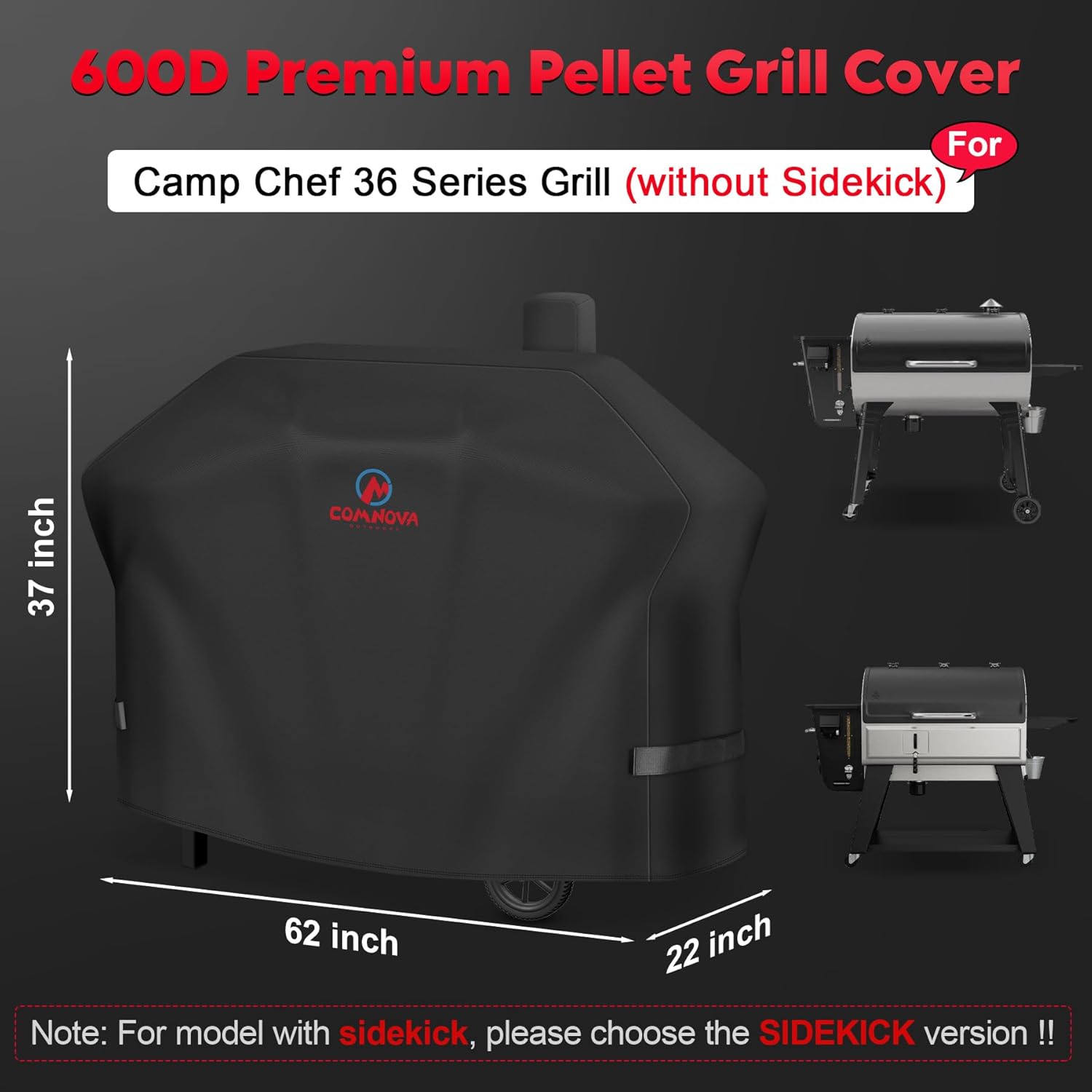 Comnova Pellet Grill Cover for Camp Chef 36 Series - 600D Premium Smoker Cover Waterproof & Heavy Duty for Camp Chef Woodwind 36, Woodwind Pro 36, PG36, SmokePro LUX 36, SmokePro SGX 36, and More