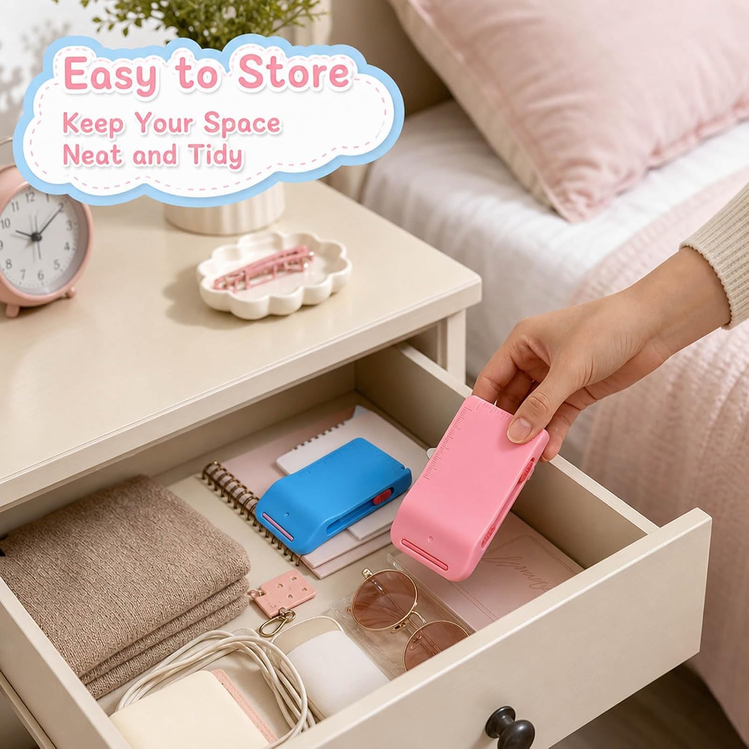 2-Piece Set sewing seam guide and ripper, Blue and Pink
